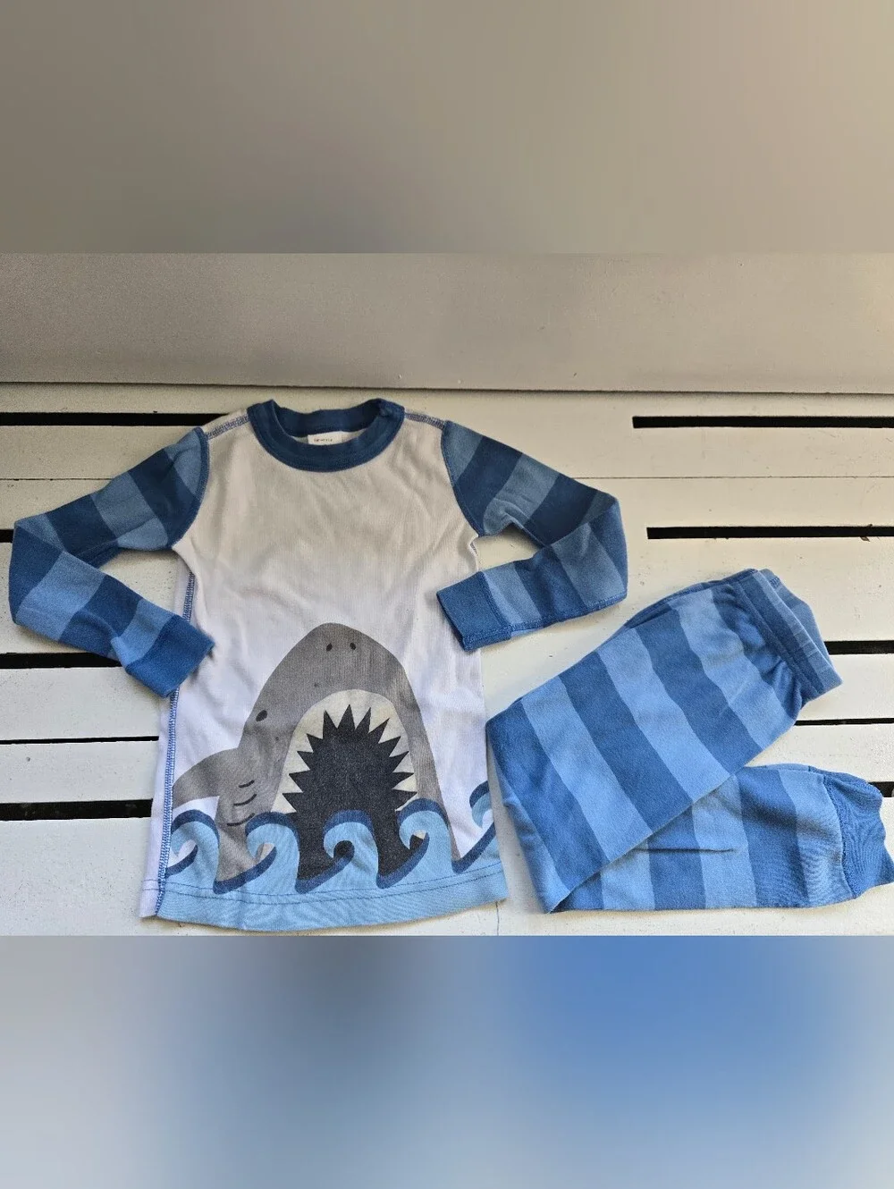 Hanna Andersson Blue Striped Shark Pajama Set